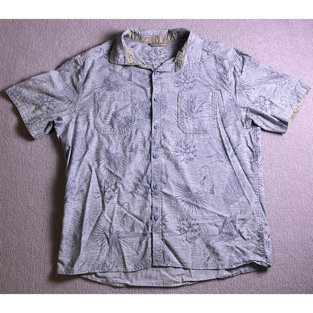 Kuhl Thrive Short Sleeve Button Down Shirt Men's XL Plant Print Outdoor Blue
